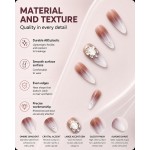 Nude‑Brown Milky White Ombre Rhinestone Press‑On Nails, Elegant Long Almond False Nails